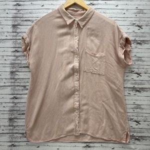 Thread And Supply Blouse Dust Rose Button Up Short Sleeve Linen Women's Medium